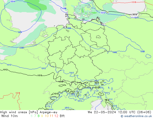 High wind areas Arpege-eu ср 22.05.2024 12 UTC