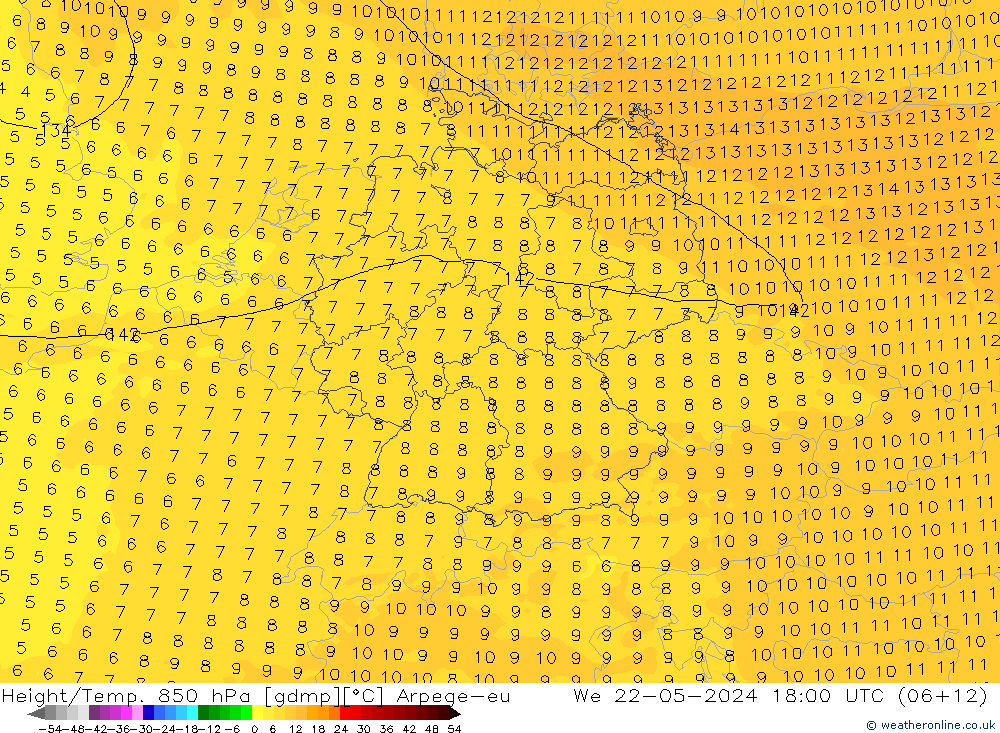 Height/Temp. 850 hPa Arpege-eu śro. 22.05.2024 18 UTC