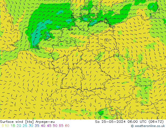 Wind 10 m Arpege-eu za 25.05.2024 06 UTC