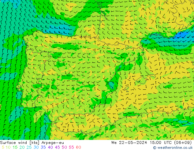 Surface wind Arpege-eu We 22.05.2024 15 UTC
