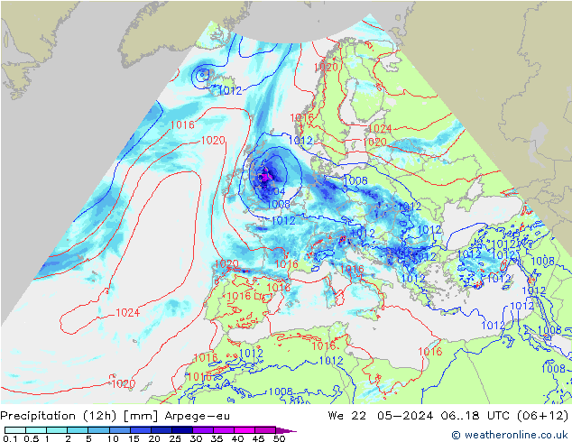 Precipitation (12h) Arpege-eu We 22.05.2024 18 UTC