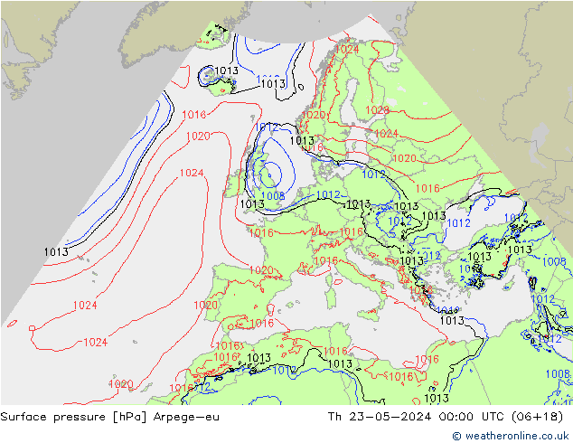 Atmosférický tlak Arpege-eu Čt 23.05.2024 00 UTC