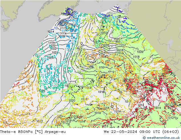 Theta-e 850hPa Arpege-eu We 22.05.2024 09 UTC