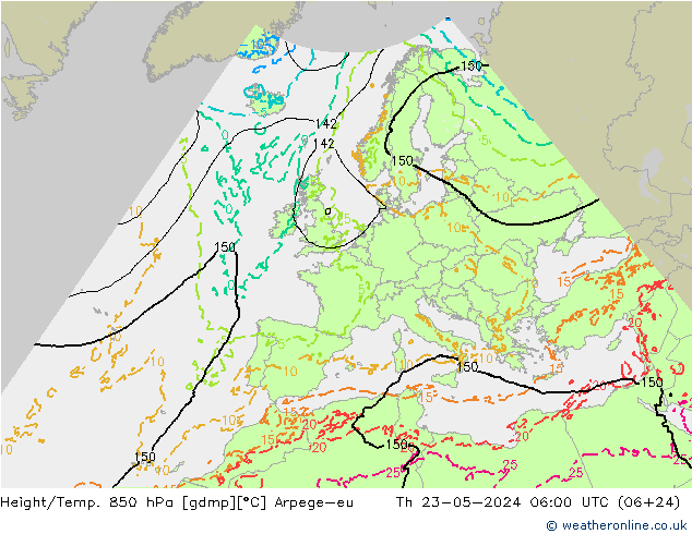 Height/Temp. 850 hPa Arpege-eu Do 23.05.2024 06 UTC