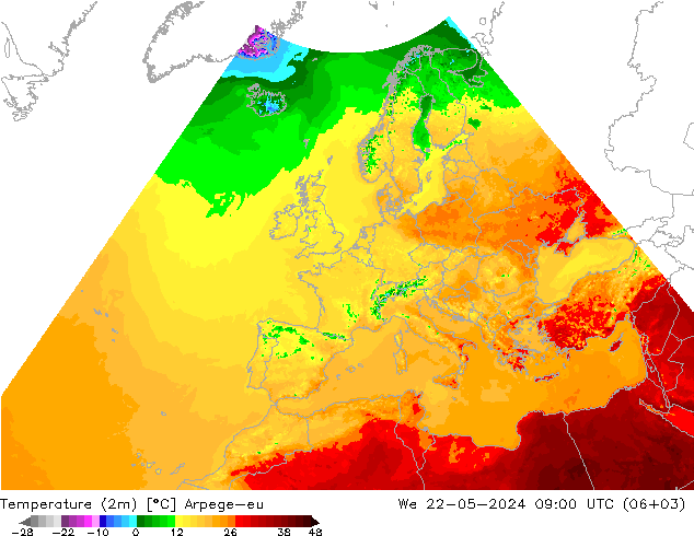 Temperature (2m) Arpege-eu We 22.05.2024 09 UTC