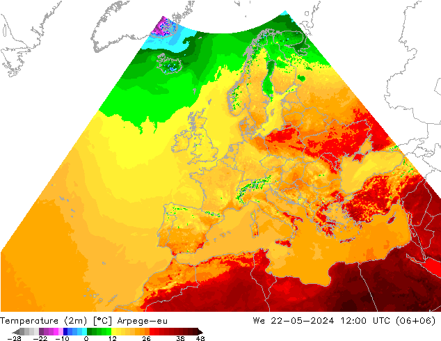 Temperatura (2m) Arpege-eu Qua 22.05.2024 12 UTC