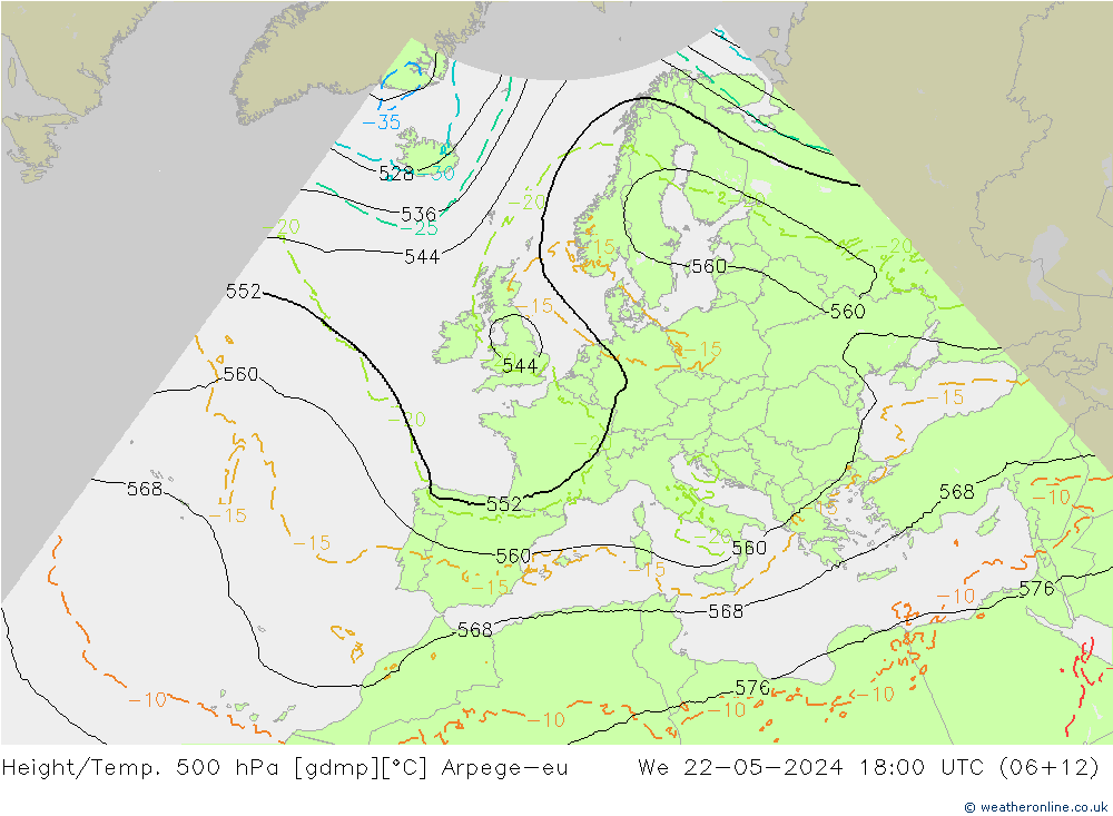 Height/Temp. 500 hPa Arpege-eu We 22.05.2024 18 UTC