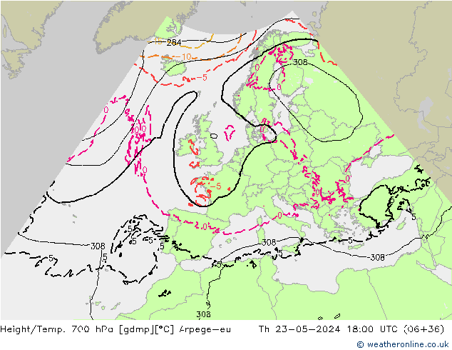 Yükseklik/Sıc. 700 hPa Arpege-eu Per 23.05.2024 18 UTC