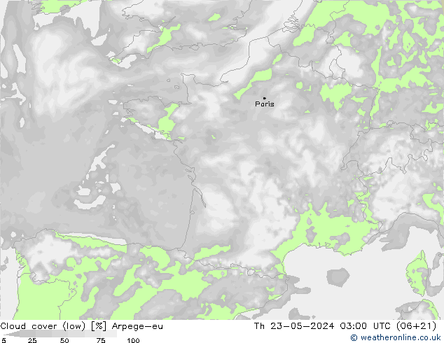 zachmurzenie (niskie) Arpege-eu czw. 23.05.2024 03 UTC