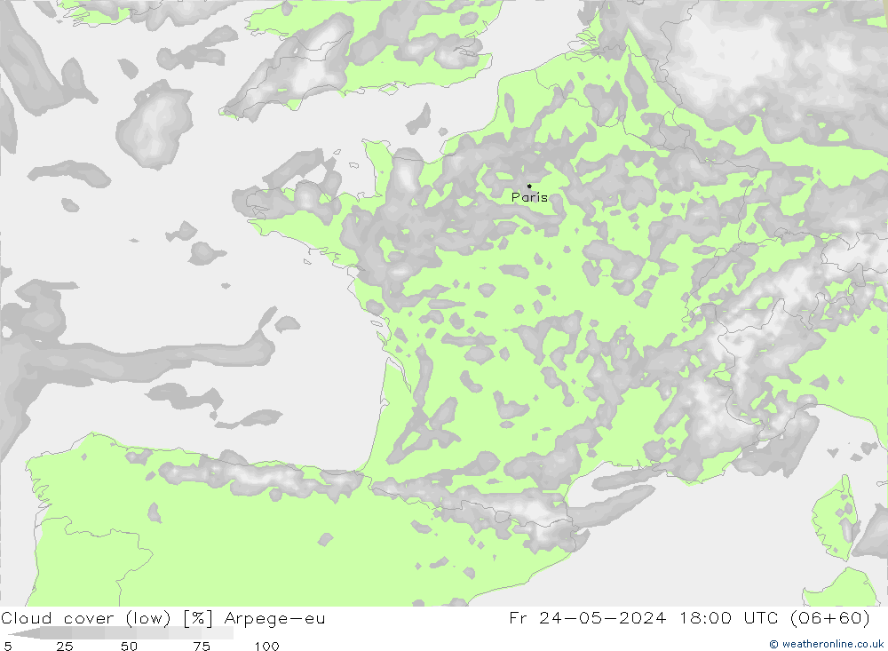 nízká oblaka Arpege-eu Pá 24.05.2024 18 UTC