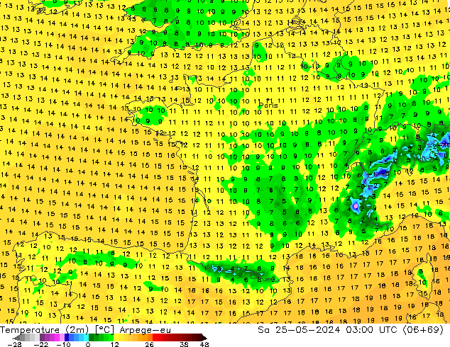 Sıcaklık Haritası (2m) Arpege-eu Cts 25.05.2024 03 UTC