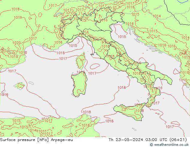 Surface pressure Arpege-eu Th 23.05.2024 03 UTC