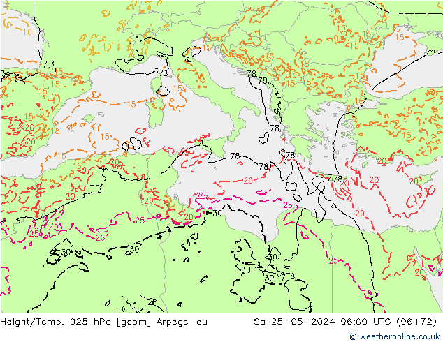 Hoogte/Temp. 925 hPa Arpege-eu za 25.05.2024 06 UTC