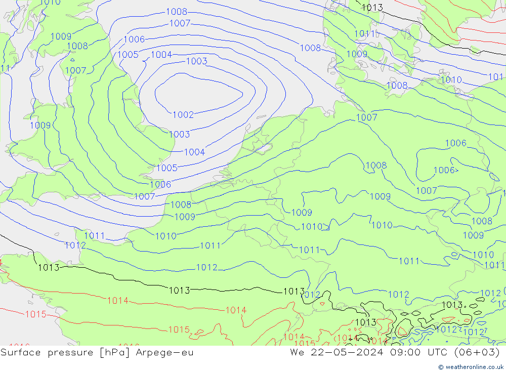 Bodendruck Arpege-eu Mi 22.05.2024 09 UTC