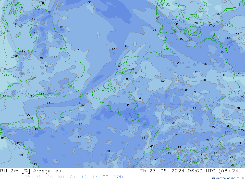 RH 2m Arpege-eu Th 23.05.2024 06 UTC