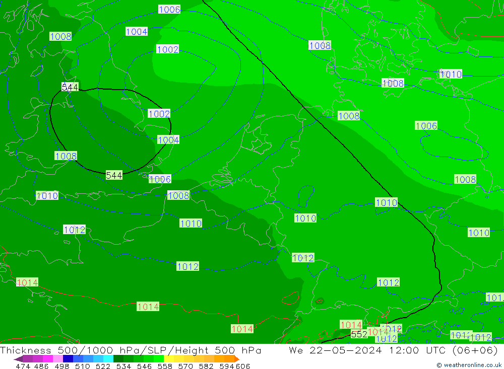 Thck 500-1000hPa Arpege-eu Qua 22.05.2024 12 UTC