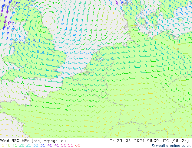 风 850 hPa Arpege-eu 星期四 23.05.2024 06 UTC