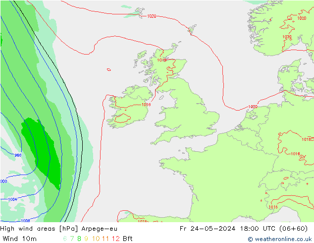 High wind areas Arpege-eu Pá 24.05.2024 18 UTC