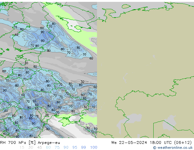 RH 700 hPa Arpege-eu St 22.05.2024 18 UTC