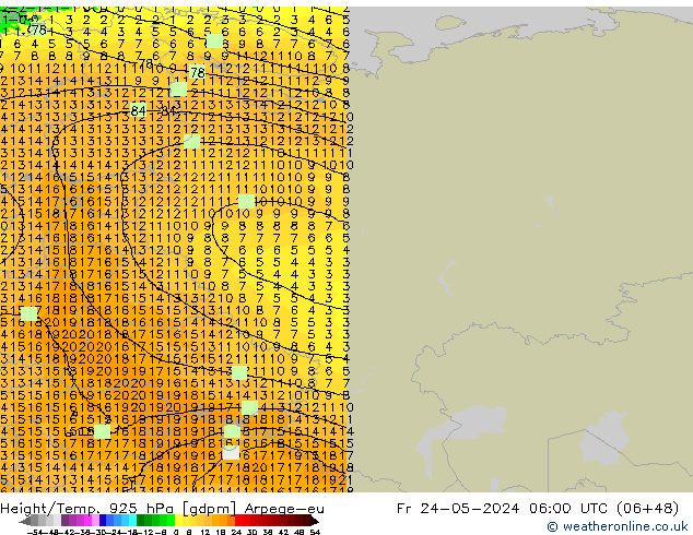 Height/Temp. 925 hPa Arpege-eu  24.05.2024 06 UTC