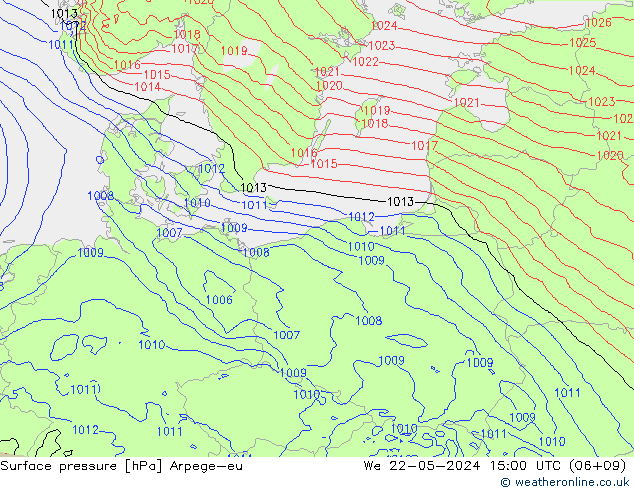 Surface pressure Arpege-eu We 22.05.2024 15 UTC