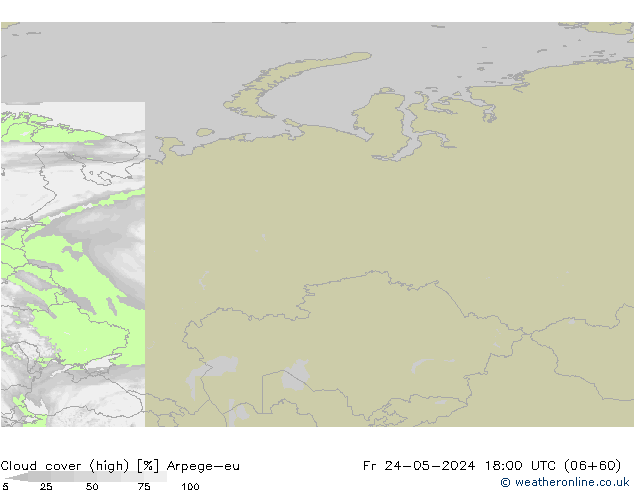 Cloud cover (high) Arpege-eu Fr 24.05.2024 18 UTC