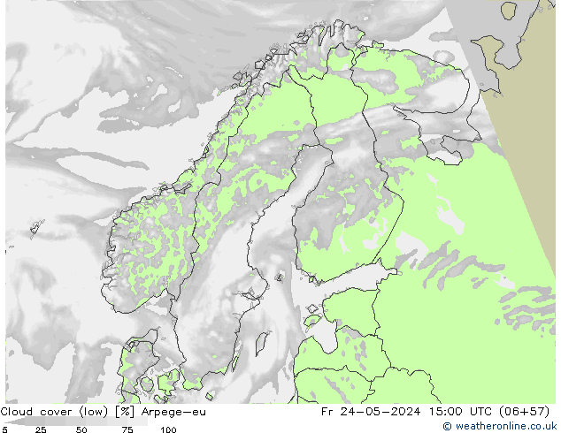 Cloud cover (low) Arpege-eu Fr 24.05.2024 15 UTC