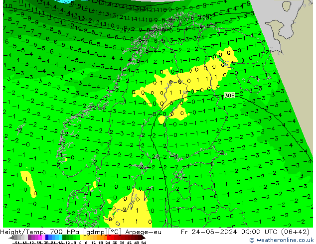 Height/Temp. 700 hPa Arpege-eu Fr 24.05.2024 00 UTC