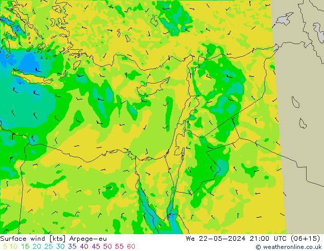 Surface wind Arpege-eu We 22.05.2024 21 UTC