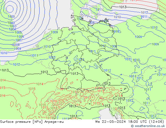 地面气压 Arpege-eu 星期三 22.05.2024 18 UTC