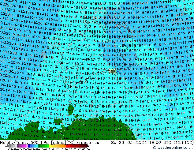 Yükseklik/Sıc. 500 hPa Arpege-eu Paz 26.05.2024 18 UTC