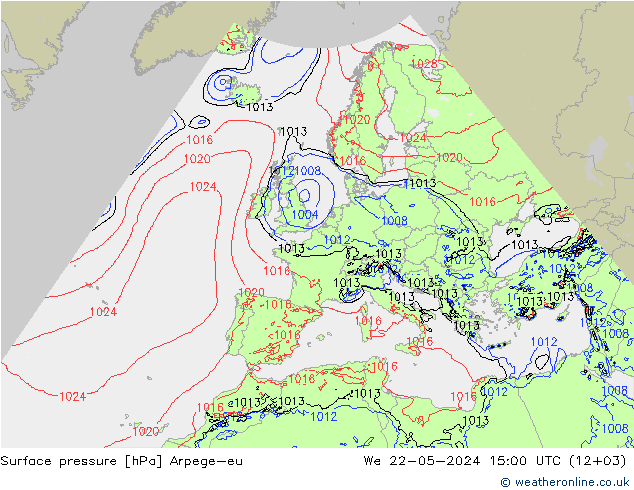 地面气压 Arpege-eu 星期三 22.05.2024 15 UTC