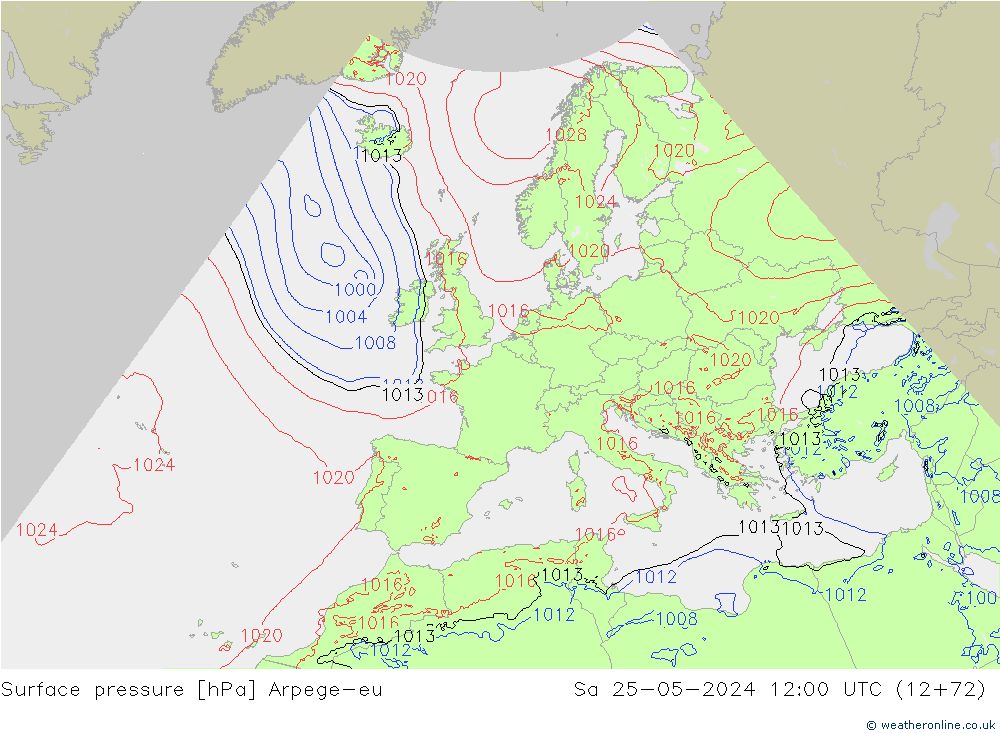 Atmosférický tlak Arpege-eu So 25.05.2024 12 UTC