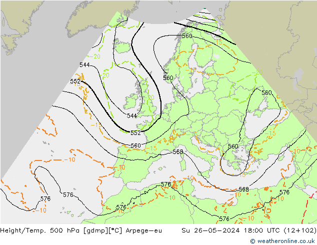 Height/Temp. 500 hPa Arpege-eu  26.05.2024 18 UTC