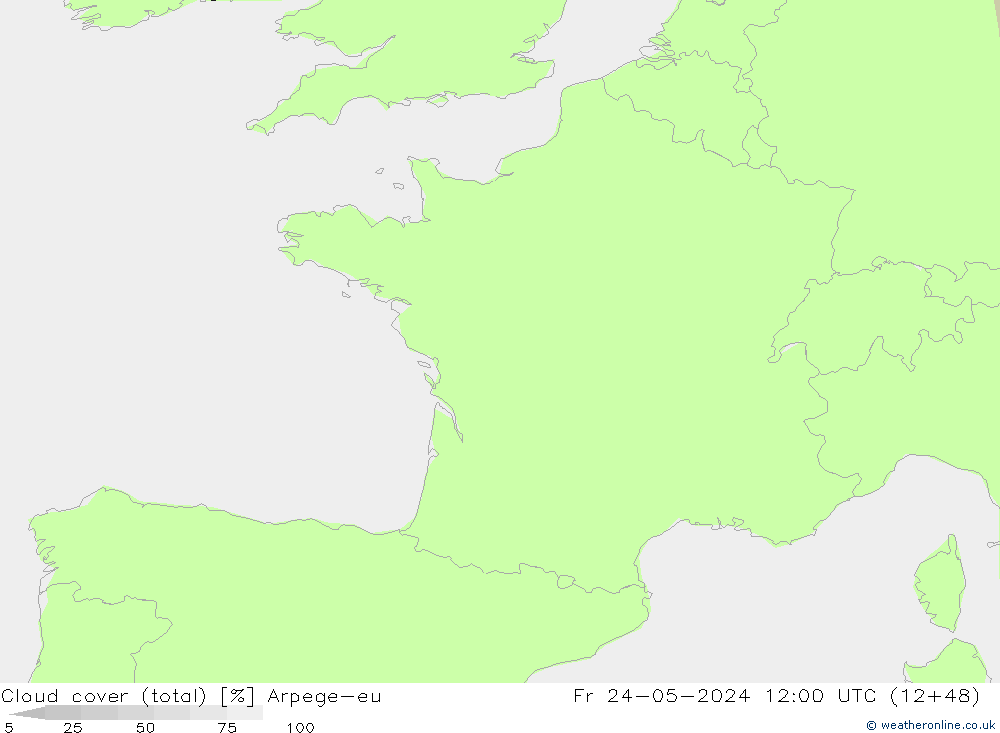 Cloud cover (total) Arpege-eu Fr 24.05.2024 12 UTC