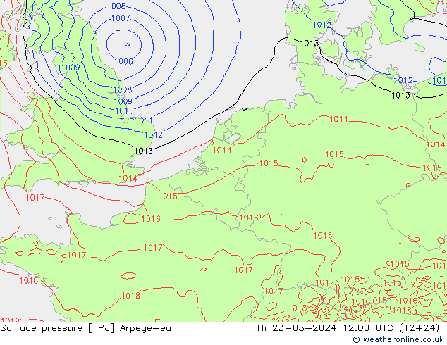 地面气压 Arpege-eu 星期四 23.05.2024 12 UTC