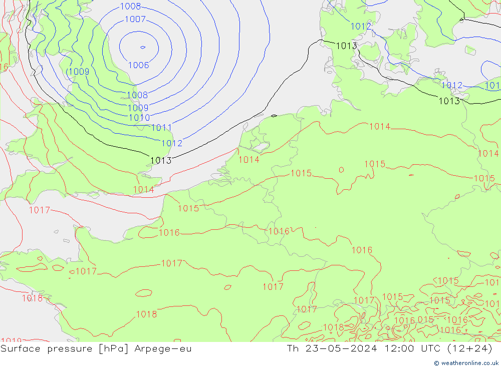 地面气压 Arpege-eu 星期四 23.05.2024 12 UTC