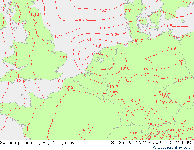 Surface pressure Arpege-eu Sa 25.05.2024 09 UTC