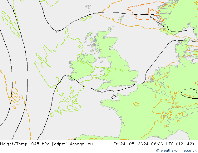 Height/Temp. 925 hPa Arpege-eu  24.05.2024 06 UTC