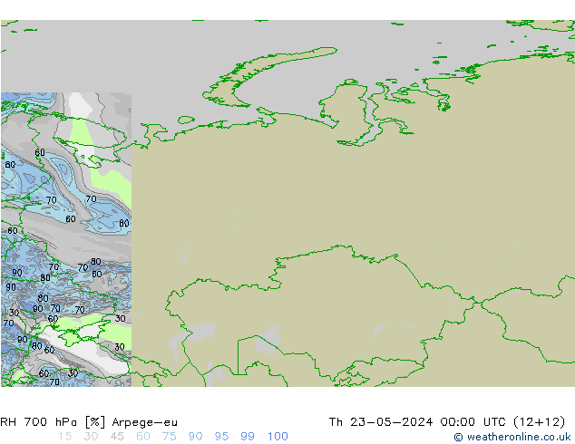 RH 700 hPa Arpege-eu Čt 23.05.2024 00 UTC
