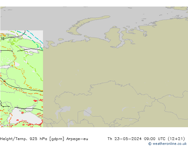 Height/Temp. 925 hPa Arpege-eu czw. 23.05.2024 09 UTC