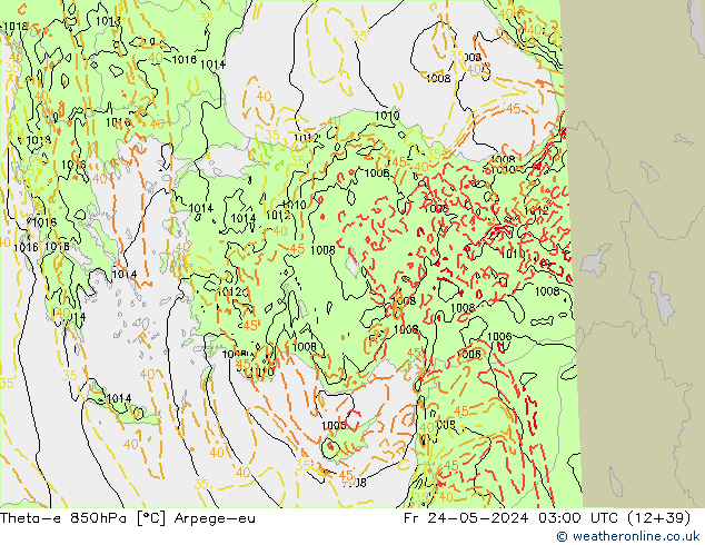 Theta-e 850hPa Arpege-eu ven 24.05.2024 03 UTC