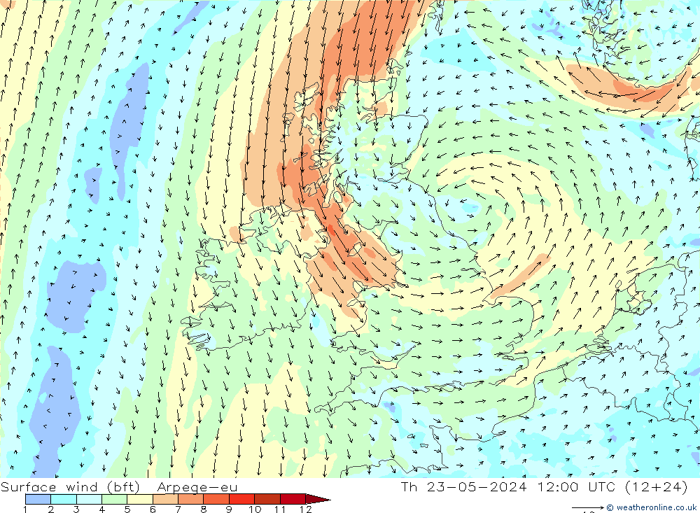 Rüzgar 10 m (bft) Arpege-eu Per 23.05.2024 12 UTC