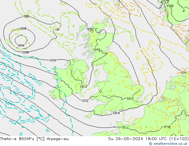 Theta-e 850hPa Arpege-eu Paz 26.05.2024 18 UTC