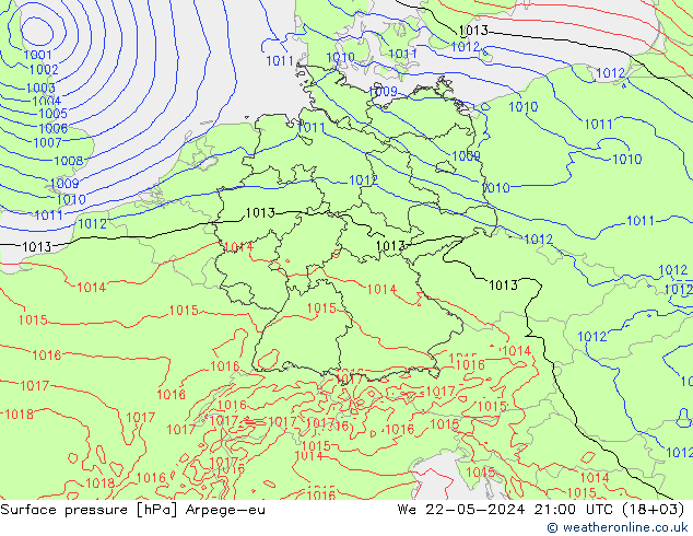 Luchtdruk (Grond) Arpege-eu wo 22.05.2024 21 UTC