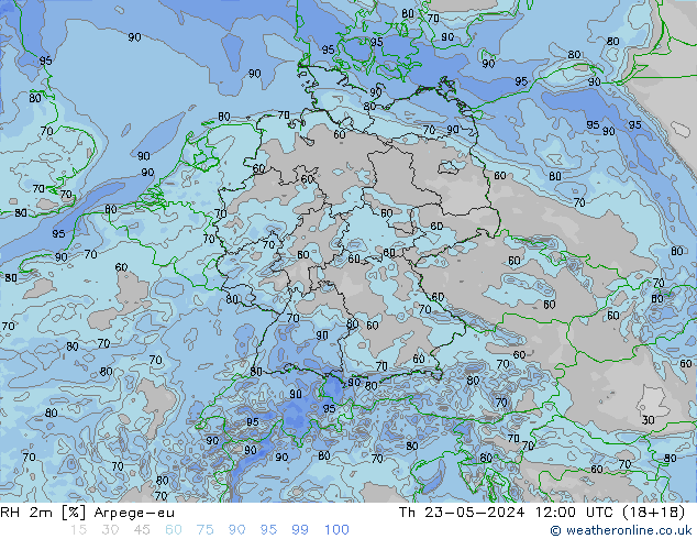 RH 2m Arpege-eu 星期四 23.05.2024 12 UTC