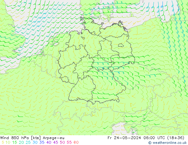 ветер 850 гПа Arpege-eu пт 24.05.2024 06 UTC