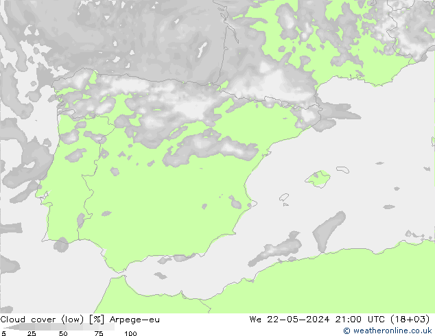 nuvens (baixo) Arpege-eu Qua 22.05.2024 21 UTC
