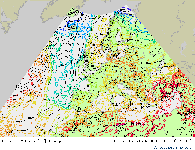 Theta-e 850hPa Arpege-eu 星期四 23.05.2024 00 UTC