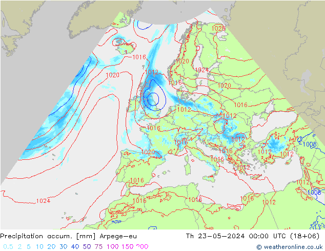 Precipitation accum. Arpege-eu 星期四 23.05.2024 00 UTC